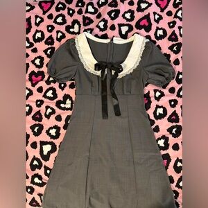 Vintage Wednesday Addams Inspired Gray White Black Mini Dress Size Small